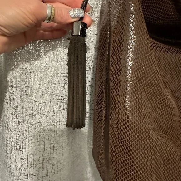 JPK Paris Brown iridescent faux reptile hobo bag with gunmetal hardware. NWOT - Picture 7 of 13